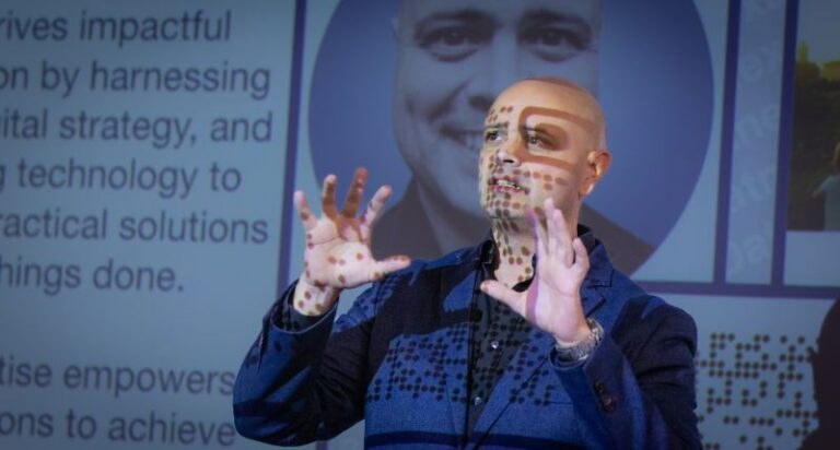 Adam Dustagheer, Founder, Datnexa speaking about Hey Geraldine at LocalGovCamp North in Leeds in November 2025